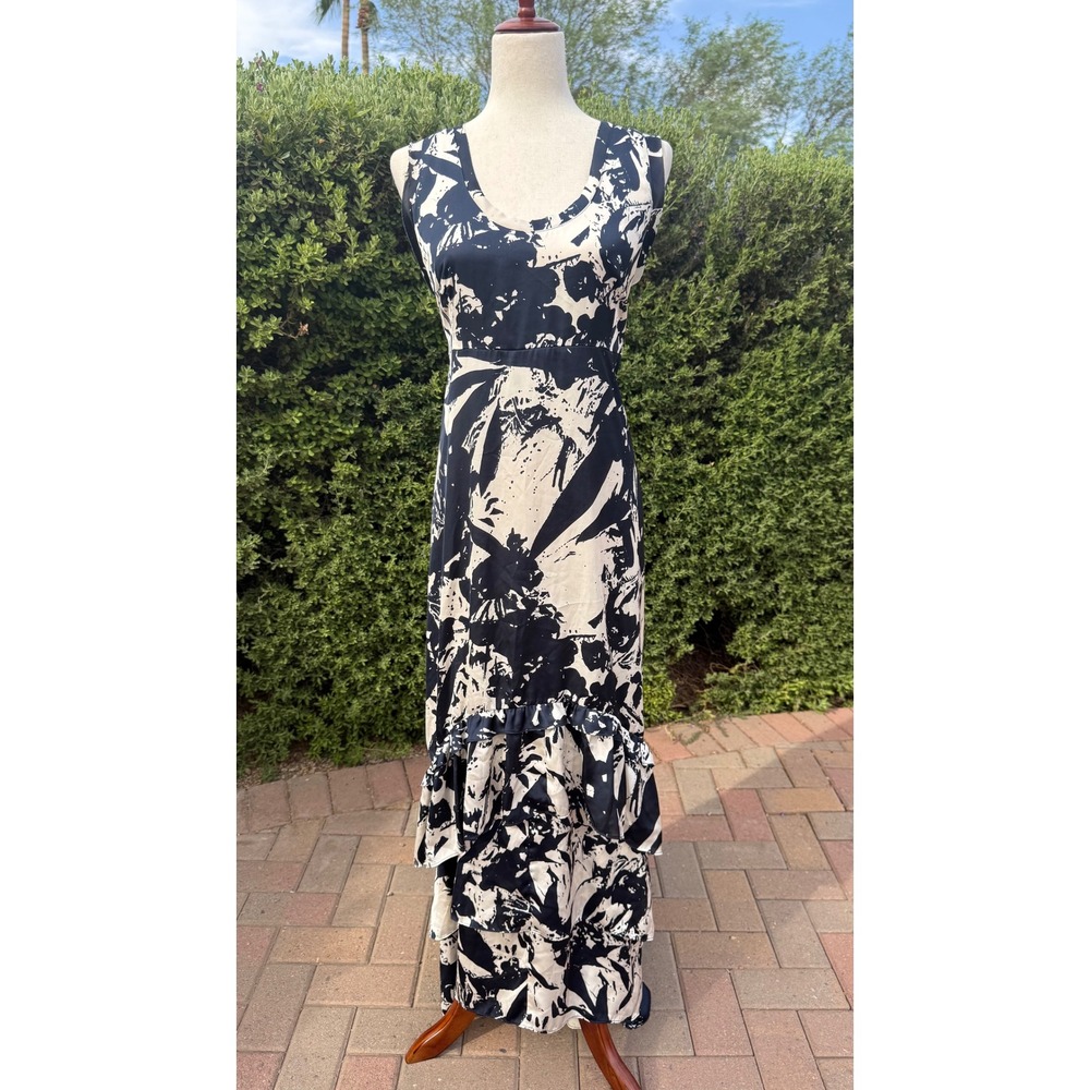 NWT Banana Republic Black White Abstract Floral Tiered High Low Maxi Dress 16
